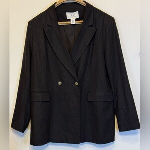 Halston Double-Breasted Black Linen Blazer Women’s XL Excellent Used Condition